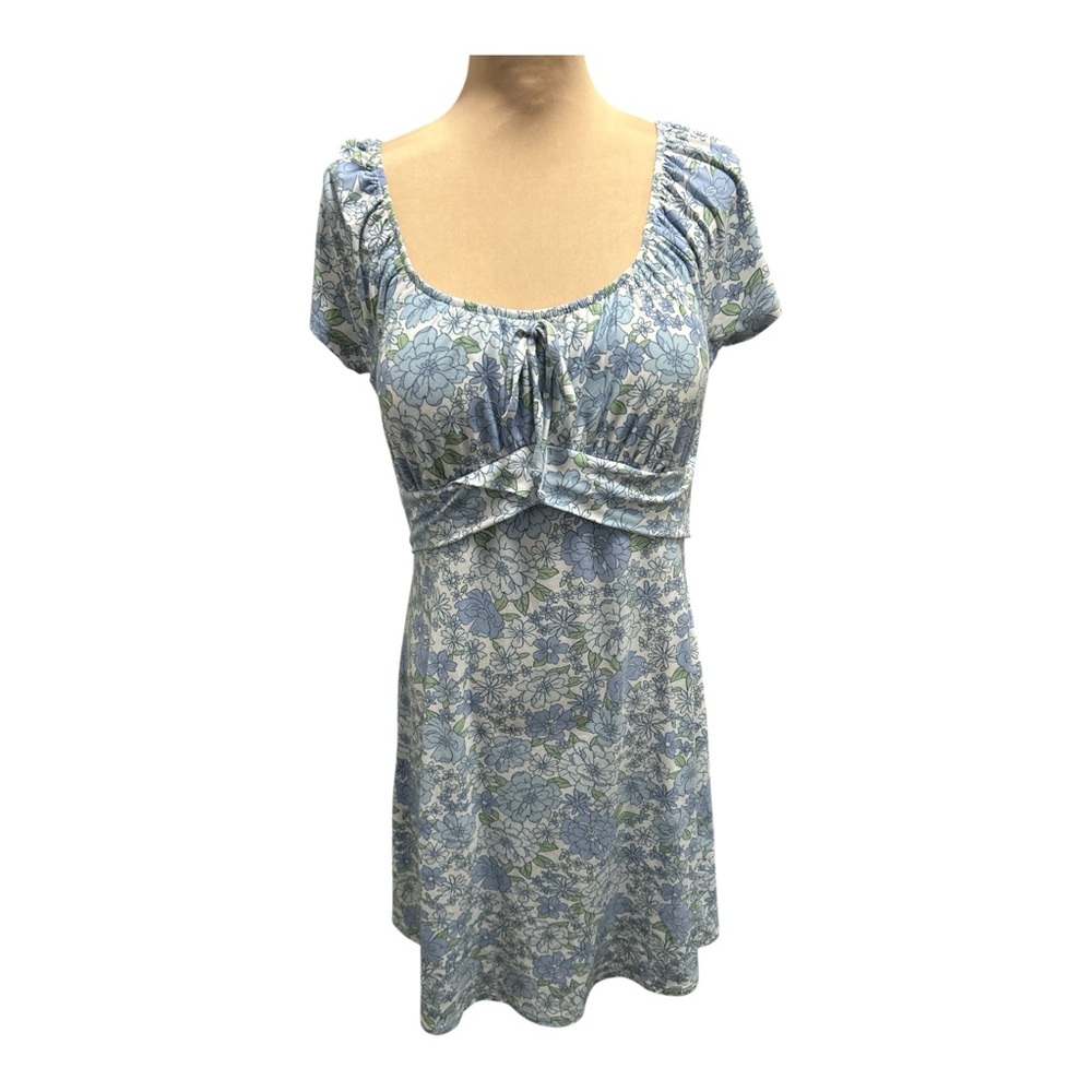 Derek Heart Blue & White Floral Padded Bust Empire Waist Mini Sundress Size XL. - Picture 1 of 12